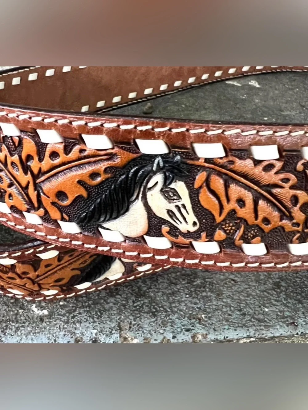 Vintage 1997 Hand Painted Tooled Leather Belt Sz 42